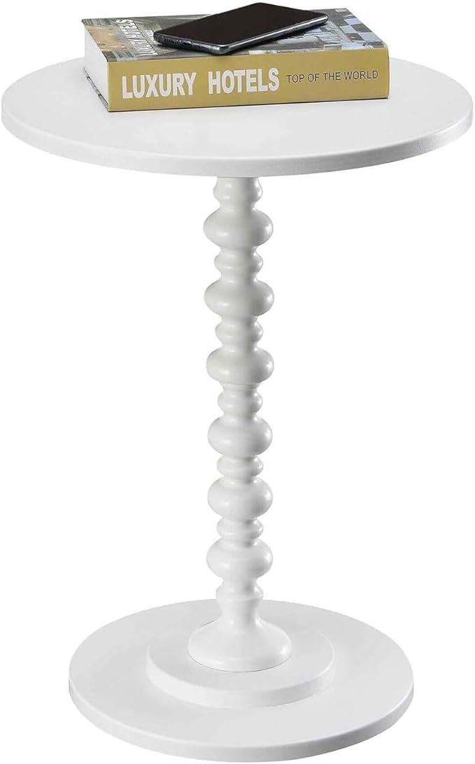 Coastal Charm Spindle Table, 17.75-in x17.75-in x24-In, White Finish, Classic Pedestal Design, Round Wooden Accent Table, Perfect for Any Living Space