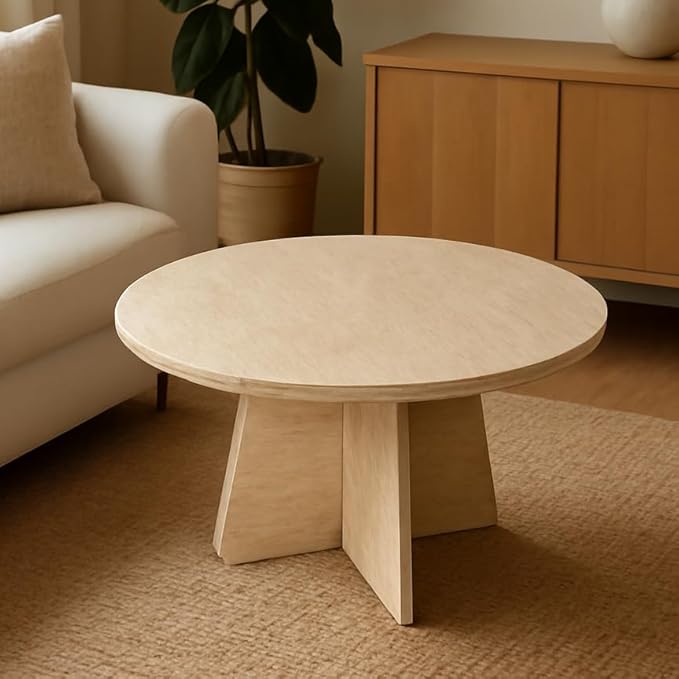 Travertine Efect Coffee Table Modern Side Table for Living Room Accent Table for Sofa or Bedroom (28.3x28.3x16.5 inches)