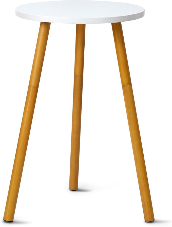 Tall Plant Stand Indoor, Mid Century Wood White Flower Stand for Corner, Metal Plant Holder, Modern Home Decor Small Round Side End Table (11.8"x20")