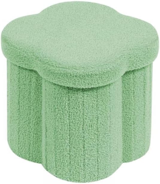 12.6" Small Ottoman with Storage, Flowers Shaped Foldable Foot Rest for Dorm Room, Living Room - Compact Organizer for Small Spaces-Green