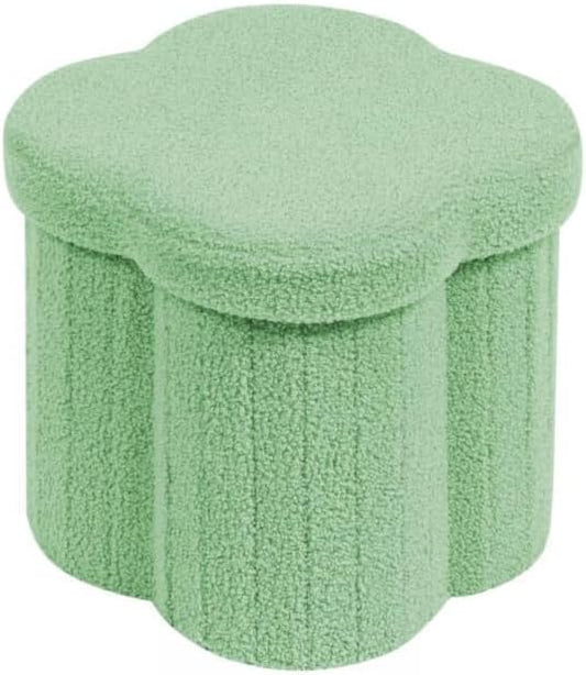 12.6" Small Ottoman with Storage, Flowers Shaped Foldable Foot Rest for Dorm Room, Living Room - Compact Organizer for Small Spaces-Green