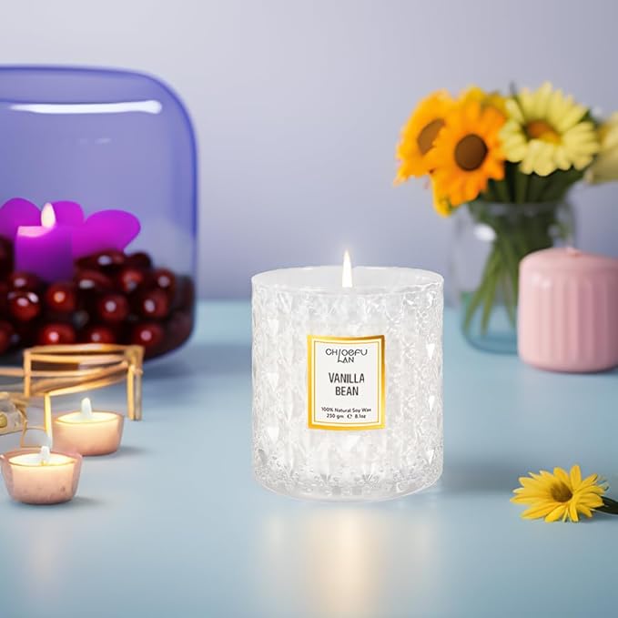 Chloefu LAN Vanilla Bean Highly Fragranced Candle Gifts for Women, Mothers Day Candle Gift, Natural Wax Candle for Home Scented, Up to 55 Hour Burn time - 8.1 Ounce Premium Soy Wax