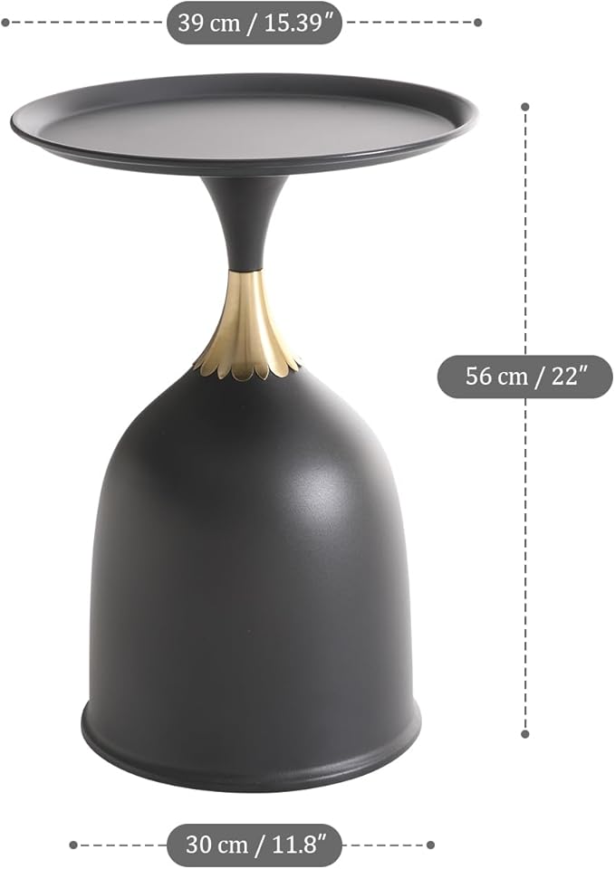 MSOBAIW Small Round Side Table End Table, Metal Pedestal Tables Living Room, Black Minimalist Modern Accent Unique Circle Drink Tables for Sofa, Bedroom, Office