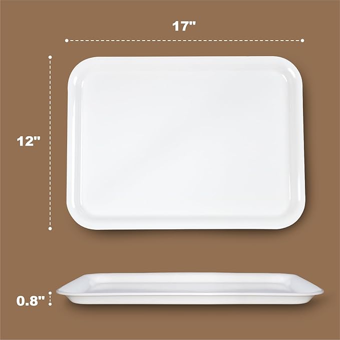 17 x 12 inches Melamine Serving Tray, Dinner Plate Tray, Serving Platter for Appetizers, Breakfast, Drinks, Barbecues and Parties, White