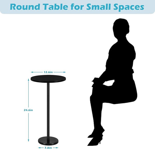 smusei Drink Tables for Small Spaces Pedestal Side Table with Marble Base Small Round Side Table Black Coffee Table for Sofa Couch Chair Patio, Black