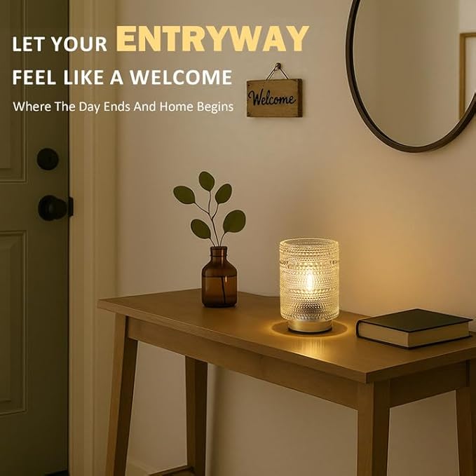 Small Decorative Aesthetic Lamp with Timer for Shelf/Bedside/Coffee Table Decor,Battery Operated Cordless Table Lamps with LED Warm Bulb for Dorm/Office/ Patio/Entryway/Mantle/Table Decor(Clear)