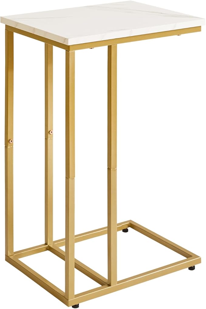 Small Side Tables C Shaped, End Table, Small Table Stand for Living Room Bedroom, Little Bedside Table Faux Marble+Gold YD-TM051G