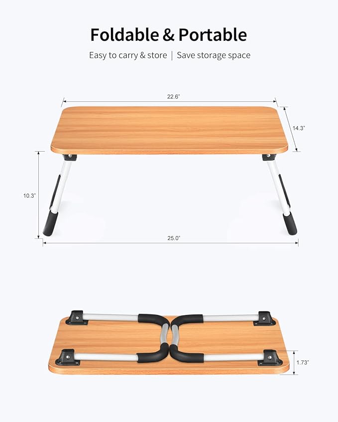 Ruxury Folding Lap Desk Laptop Stand Bed Desk Table Tray, Breakfast Serving Tray, Portable & Lightweight Mini Table for Sofa Couch Floor - - Wood