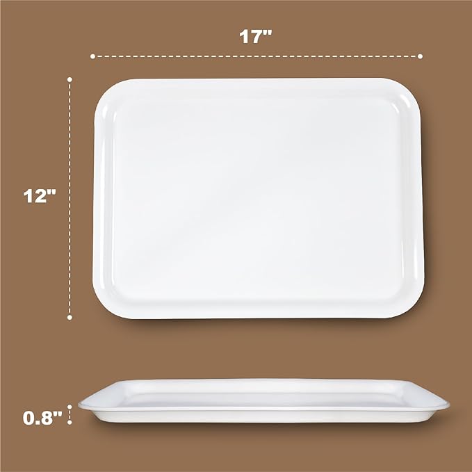 17 x 12 inches Melamine Serving Tray, Dinner Plate Tray, Serving Platter for Appetizers, Breakfast, Drinks, Barbecues and Parties, White, Set of 2