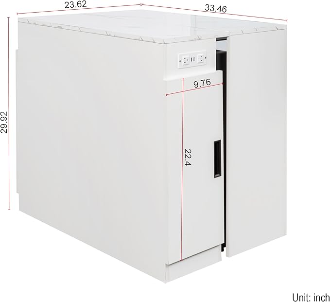 24"-118" Extendable Dining Table with Storage for 2-12 People, Modern Space-Saving Extra Long Wood Folding Table with USB & AC Outlets, Multifunctional Conference Meeting Desk, White Marble