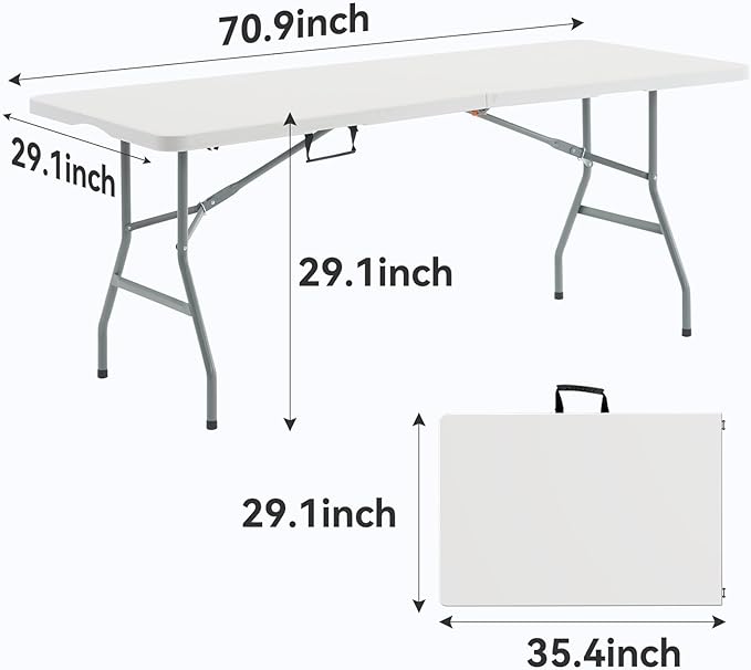 Nazhura 6 Foot Foldable/Folding Table Heavy Duty, Durable and Portable for Dining Picnic and Party