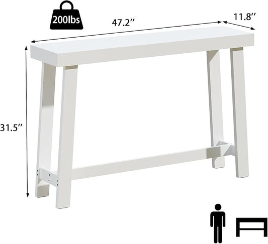 Bamboo 47.2" Narrow Console Table, Wood Farmhouse Side Table, Rectangular Entryway Table, Modern Sofa Table Behind Couch with Storage Shelves for Entrance, Living Room, Hallway, Foyer (White)