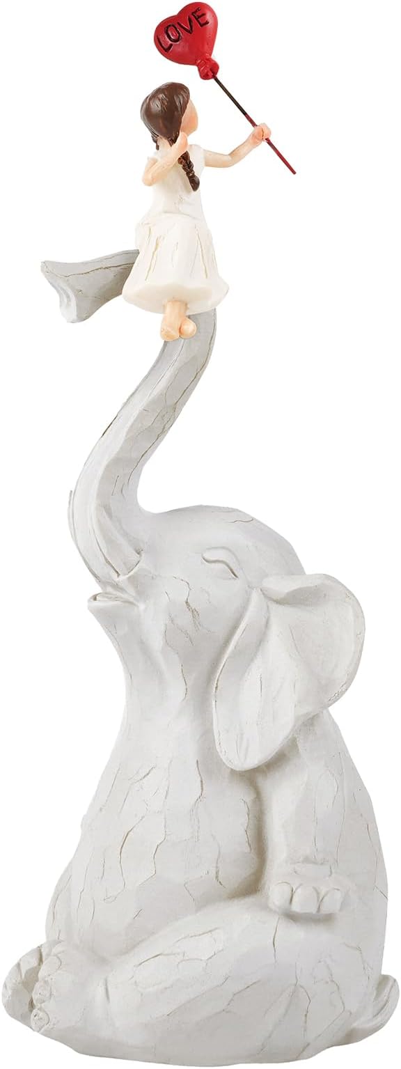Elephant Statue Home Decor - Handmade Resin Sculpture Girl with Love Balloon Sitting on Elephant Figurines, Gifts for Women Girl Birthday
