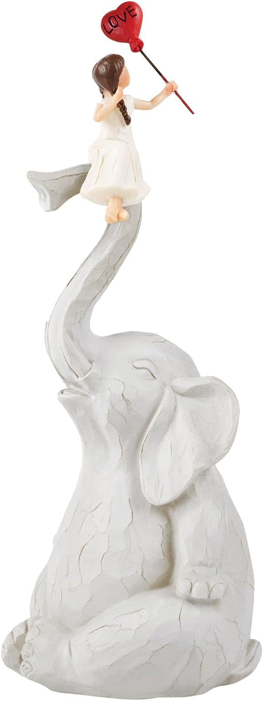 Elephant Statue Home Decor - Handmade Resin Sculpture Girl with Love Balloon Sitting on Elephant Figurines, Gifts for Women Girl Birthday
