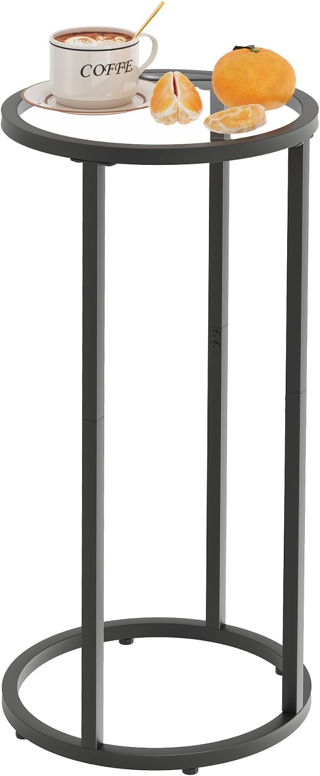 Round Side Table,Glass C Table,Couch End Table, Tempered Glass Snack Table with Metal Frame, Sofa Couch Bedside Table,TV Tray Table for Small Space(Black)