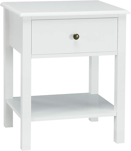 Giantex Nightstand, 2-Tier End Table with Drawer and Open Storage Shelf, Modern Bedside Tables, Wooden Side Table Night Stand for Bedroom, Dorm, Small Spaces, Easy Assembly, White