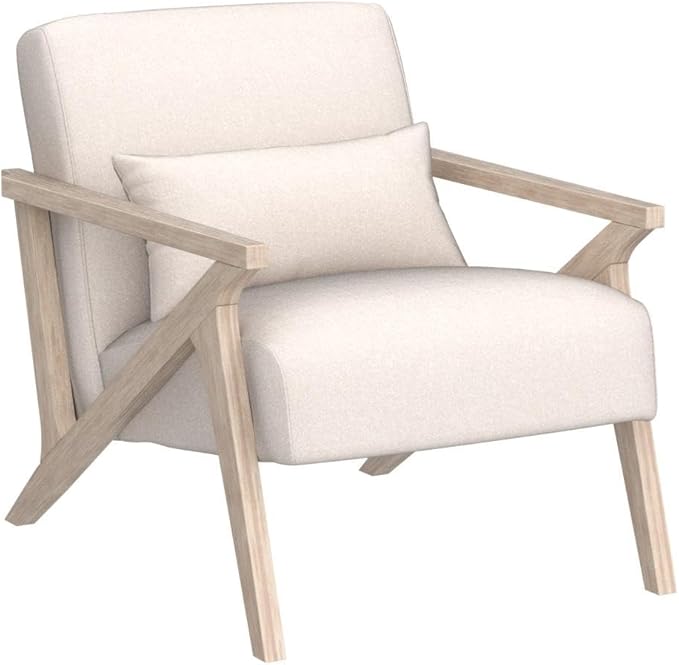INZOY Mid Century Modern Chair with Wood Frame, Upholstered Armchair with Waist Cushion, Accent Chair for Living Room Bedroom Apartment, Easy Assembly, Beige