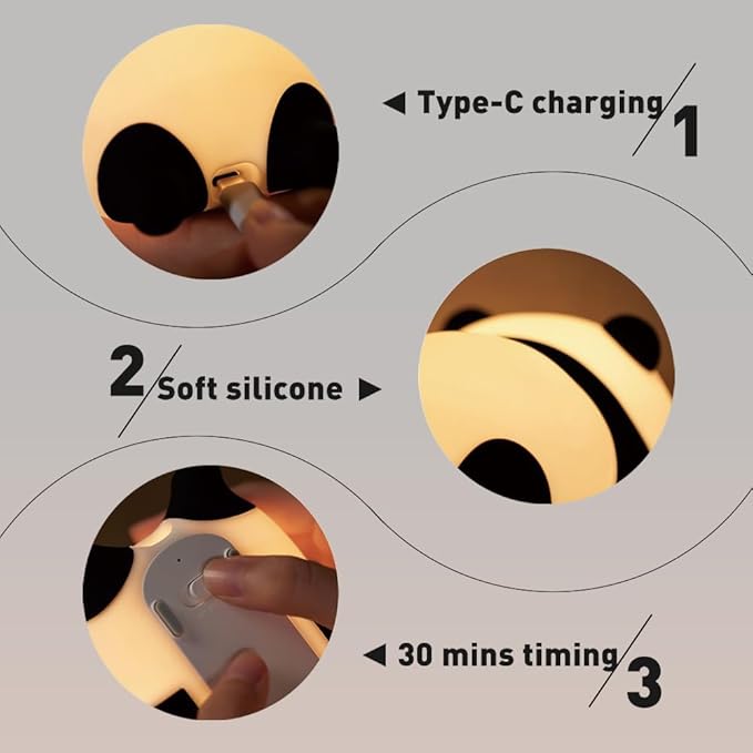 Cute Panda Night Light - Dimmable LED Squishy Night Lamp, Rechargeable Silicone Touch Light for Nursery, Toddler & Kids Room Decor, Safe Breastfeeding Nightlight, Cool for Boys & Girls