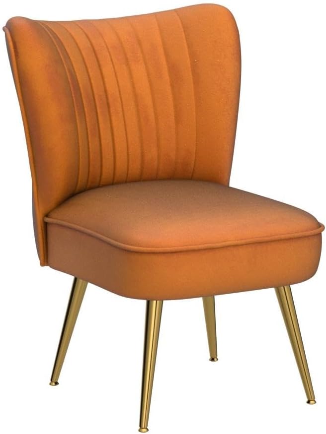 Velvet Accent Chairs Set of 2 for Comfy Living Room Armless Slipper Chair Mid Century Side Chair Single Sofa with Golden Legs Wingback for Bedroom Guest Room, Orange