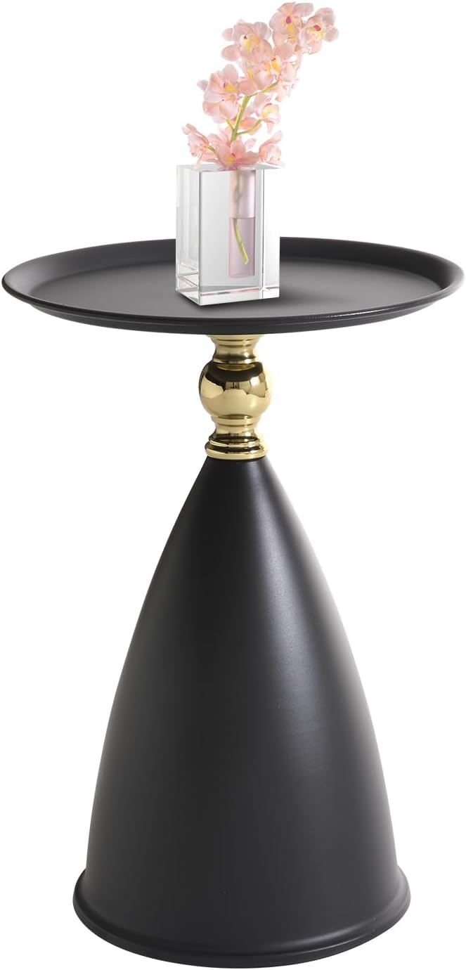 MSOBAIW Round Side Table Small Pedestal Table, Modern Circle Accent End Tables Living Room, Black Minimalist Drink Martini Tables for Small Spaces