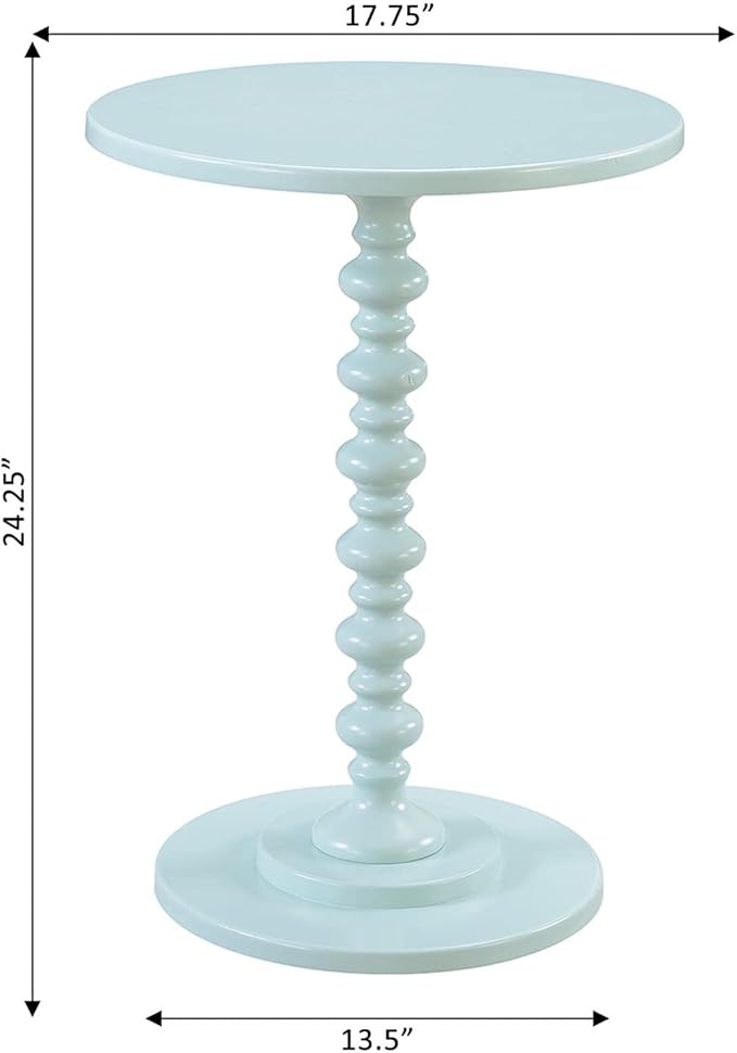 Convenience Concepts Palm Beach Spindle Table 17.75" - Traditional Round End Table for Living Room, Turned Solid Wood Side Table, Classic Display Pedestal Table, Sea Foam Blue