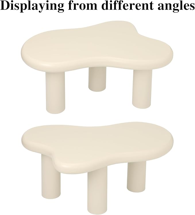 34"(L) Cloud Coffee Table, Modern Wood Coffee Table for Living Room, Accent Unique Center Tables with 3 Legs, Small Tea Tables for Balcony, Patio, Bedroom, Cream White