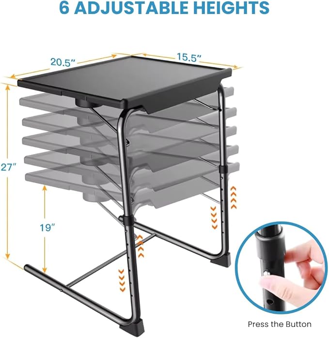 Adjustable TV Tray Table with 6 Heights & 3 Tilt Angle Adjustments - Folding Table with Cup Holder for Bed, Kitchen Sofa & Hospital Use