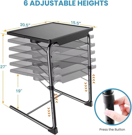 Adjustable TV Tray Table with 6 Heights & 3 Tilt Angle Adjustments - Folding Table with Cup Holder for Bed, Kitchen Sofa & Hospital Use