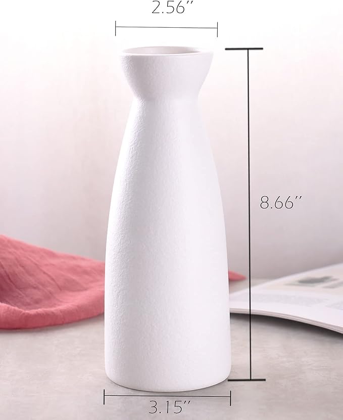 WHJY 8 inch Nordic White Minimalist Matte Handmade Ceramic Vases, Japanese Zen Stoneware Flowerware, Floral Decorations, for Living Room, Study, Bedroom, Balcony, Bar - Tall White
