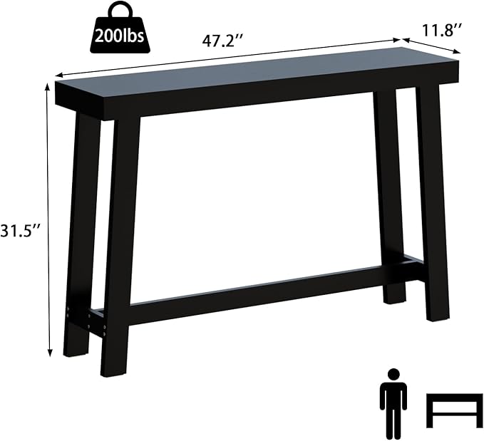 Bamboo 47.2" Narrow Console Table, Wood Farmhouse Side Table, Rectangular Entryway Table, Modern Sofa Table Behind Couch with Storage Shelves for Entrance, Living Room, Hallway, Foyer (Black