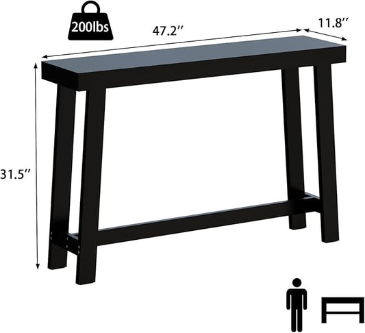Bamboo 47.2" Narrow Console Table, Wood Farmhouse Side Table, Rectangular Entryway Table, Modern Sofa Table Behind Couch with Storage Shelves for Entrance, Living Room, Hallway, Foyer (Black