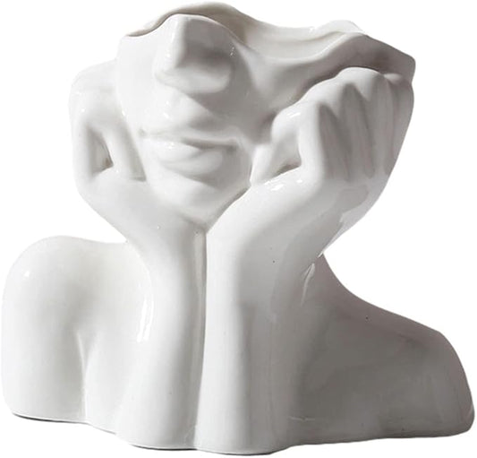 Face Vase,Ceramic Body Vase Female Form Ideal Shelf Decor,Modern Flower Vase for Table Decor,Farmhouse Small vase Bookshelf Decor 7.09'' L X 5.91'' H