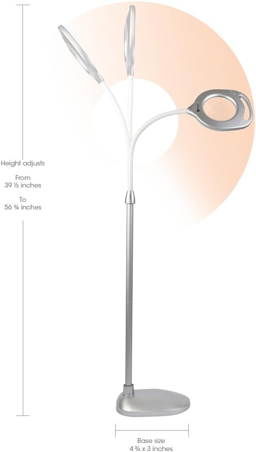 OttLite 43828C 2-in-1 LED Mag Floor and Table Lamps, 4.69" x 15.38" x 17.38", Silver