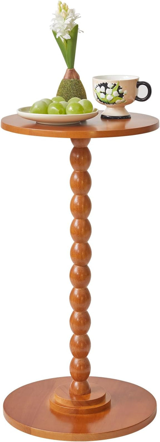 Round Wood Side Table, Small Decorative Table, Nightstand, Modern Side Table for Living Room Bedroom Small Space Cherry Wood Color YD-RST001C