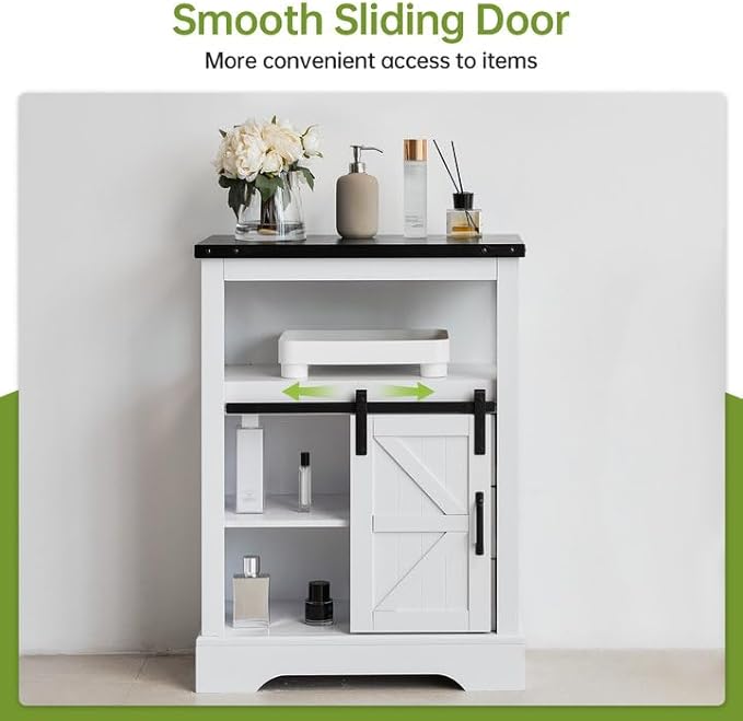 Real Relax Bathroom Floor Cabinet, Rustic Storage Cabinet with Sliding Barn Door & Convenient Storage Drawers, Ideal Solid Cabinet for Bathroom, Kitchen, Living Room, Bedroom