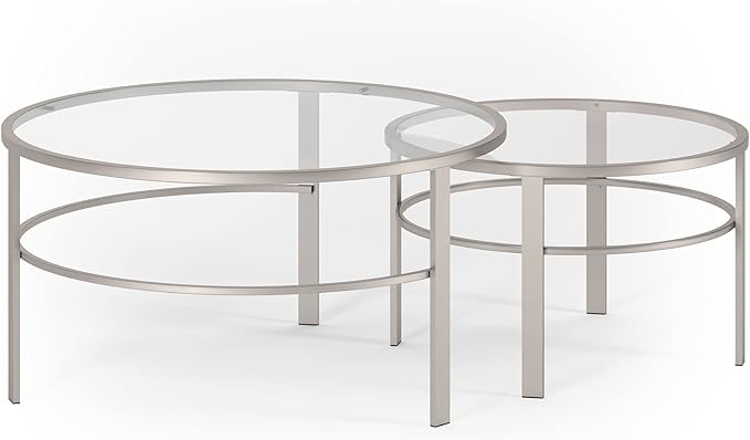 Henn&Hart Round Nested Coffee Table in Satin Nickel, Modern coffee tables for living room, studio apartment essentials, 36" Wide