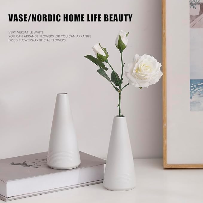 2-Piece White Matte Ceramic vase Set, Farmhouse Decoration, Decorative vase, Suitable for Kitchen, Bedroom, Office, Living Room, Bathroom, and Shelf Center Dining Table Decoration