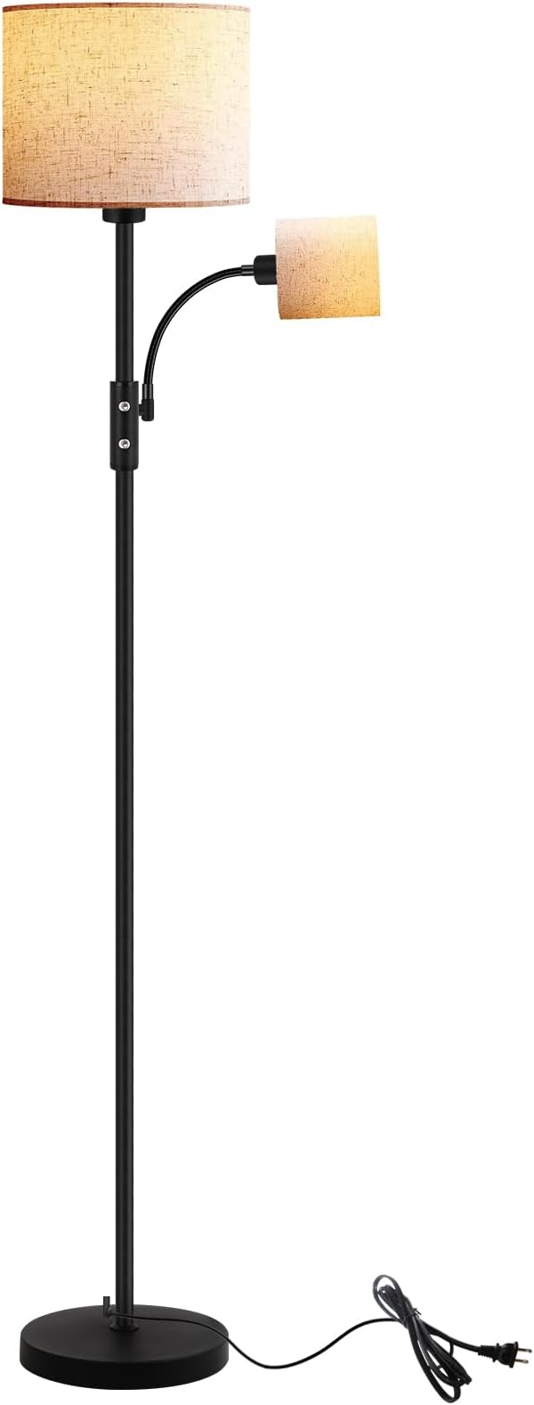 Floor Lamps for Living Room, Modern Floor Lamp with Reading Lamp(9W, 4W), 3 Color Temperature LED Bulbs, 62" Tall Standing Lamp, Beige Lampshades, Simple Pole Lamps for Bedroom/Office/Kids Room/Den