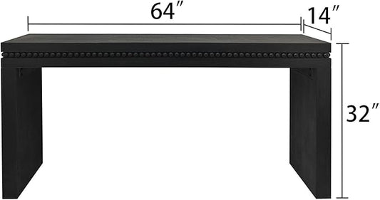 64" Console Table for Living Room, Long Sofa Table Behind Couch with Real Wood Beads Decoration, Retro Entryway Table for Hallway Foyer, Black
