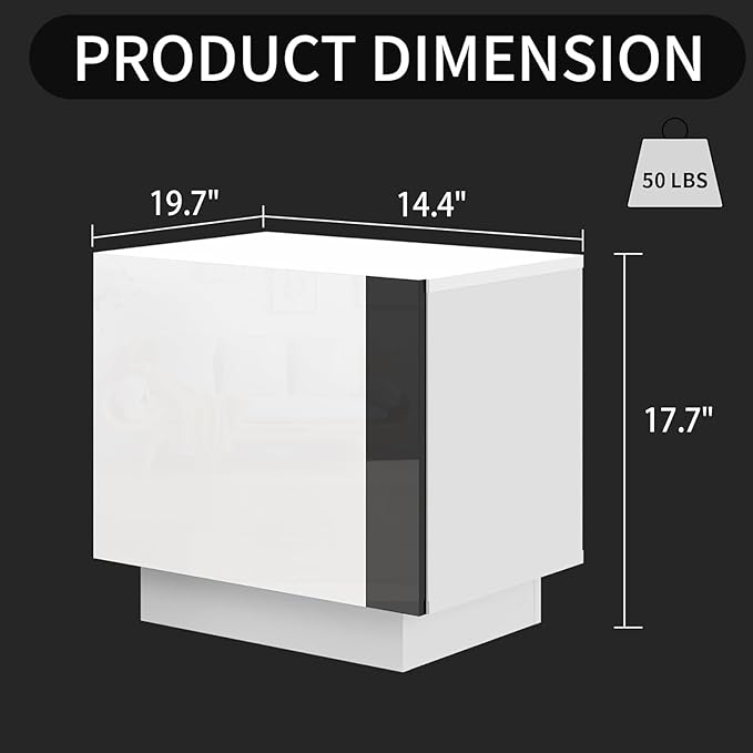 AMERLIFE 2PCS Entertainment Center Side Table Set with Storage, Modern High Gloss End Tables with 2 Cabinet Doors, for Living Room/Bedroom/Office, White/Black