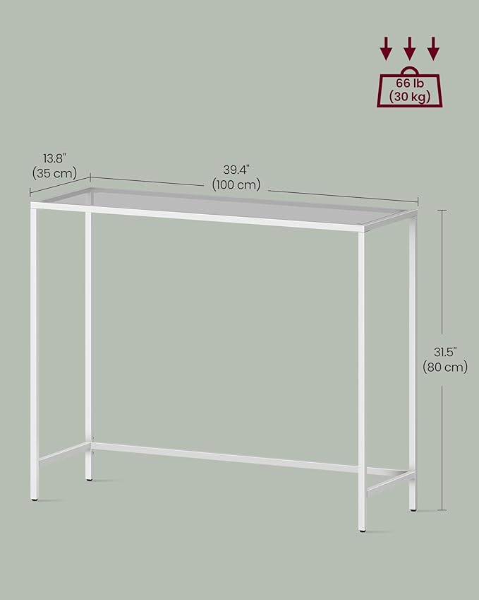 VASAGLE Entryway Table, Console Table, Tempered Glass Tabletop, Modern Sofa Table, Easy Assembly, with Adjustable Feet, for Living Room, Entryway, Pearl White and Slate Gray ULGT026W01