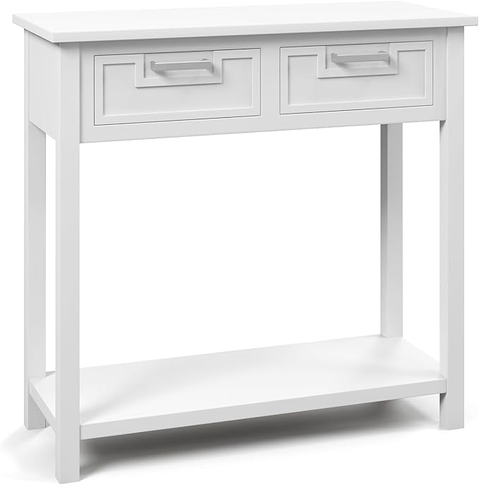 GOFLAME Console Table with 2 Drawers, 31” Entry Table with Storage Shelf, Modern, Narrow Sofa Table for Living Room, Hallway, Entrance (White)