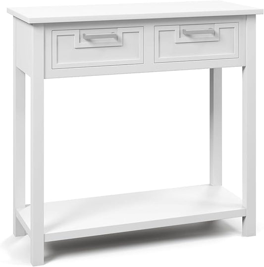 GOFLAME Console Table with 2 Drawers, 31” Entry Table with Storage Shelf, Modern, Narrow Sofa Table for Living Room, Hallway, Entrance (White)