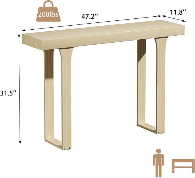 Bamboo 47.2" Narrow Console Table, Wood Farmhouse Side Table, Rectangular Entryway Table, Modern Sofa Table Behind Couch with Storage Shelves for Entrance, Living Room, Hallway, Foyer (Natural)
