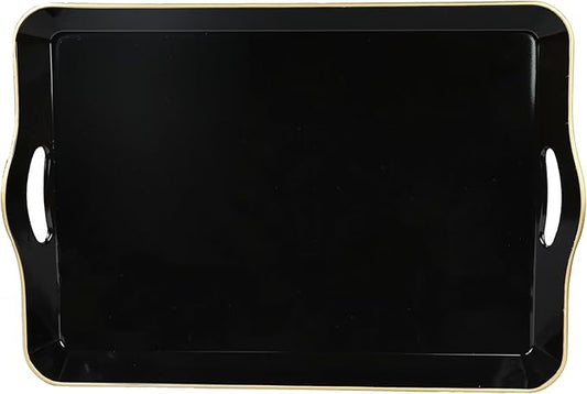 Spsyrine Large Black Serving Tray with Handles, Plastic Decorative Tray for Coffee Table, Ottoman, Bathroom, Home Decor 17.3"*11.8"*2"