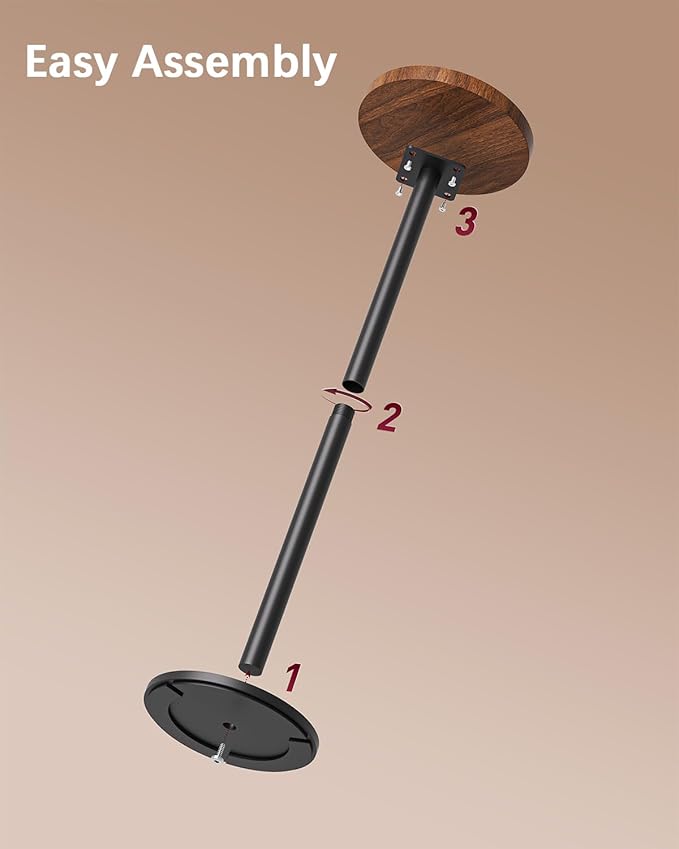 Drink Table, Small Pedestal Side Table, Round Cocktail Table, Circle End Table with Metal Base, for Small Spaces, Walnut Brown & Black