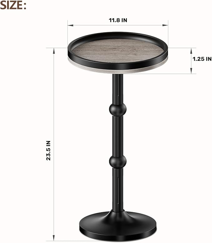 Small Round Side Table, Coffee Drink Table for Small Spaces, Modern Night Stand with Metal Leg, Weighted Iron Base Pedestal Round End Tables for Living Room, Bedroom, Narrow Corners,Sofa Couch