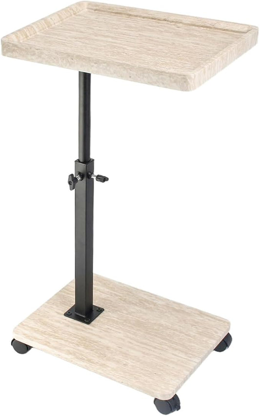 Side Table TV Tray for Couch,Height Adjustable C Shaped End Table for Small Spaces,Bedside Bathroom Living Room (Creamy White)