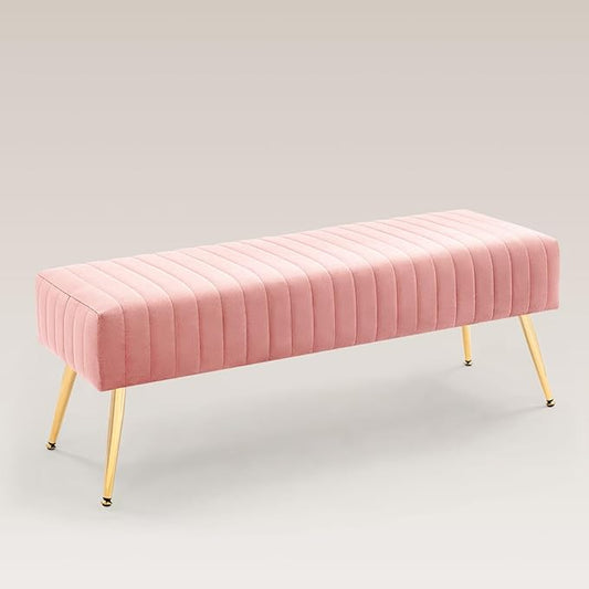 Furnimart 44 Inch Pink Velvet Ottoman Bench, Modern Upholstered Bedroom Benches Footrest Stool Indoor Bench for Entryway Living Room Bedroom Dining Room (Velvet-Pink)