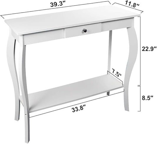 ChooChoo Narrow Console Table with Drawer, Chic Accent Sofa Table, Entryway Table, 39.3 Inch, White